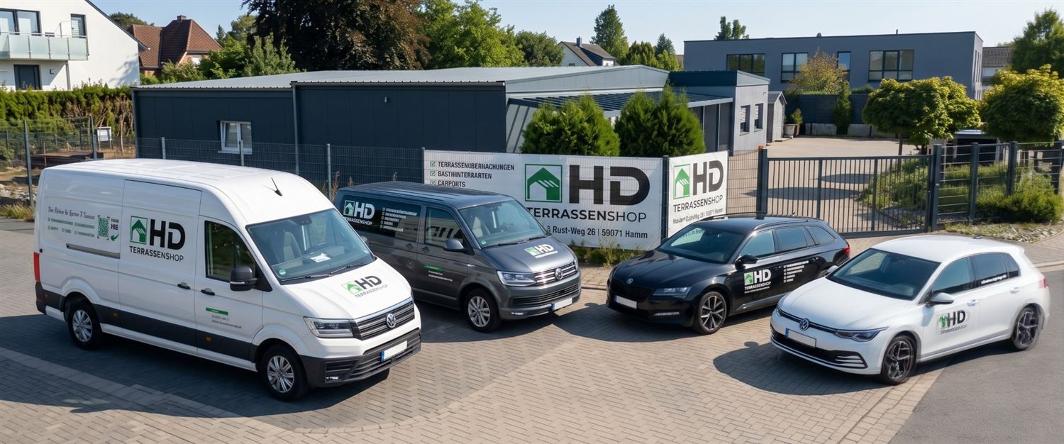 Firmensitz und Fahrzeuge der HD-Terrassenshop GmbH in Hamm